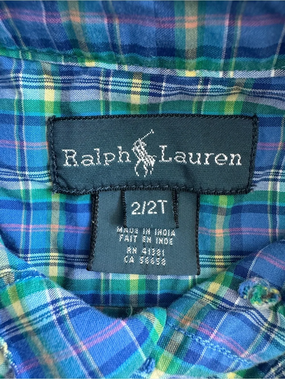 Polo by Ralph Lauren Blue & Green Plaid Button-Down Shirt Boys Size 2T
